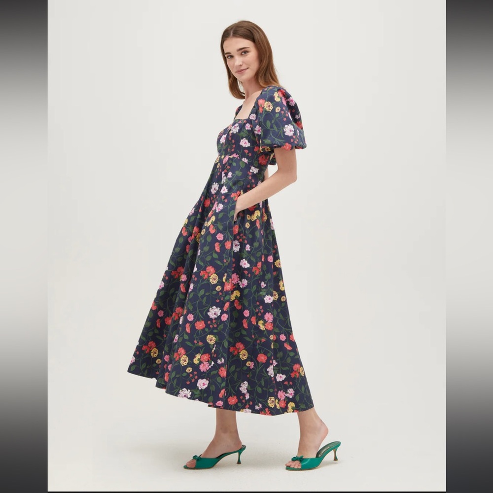 Hill House Matilda Dress - Navy Peony Bouquet Cotton Sateen